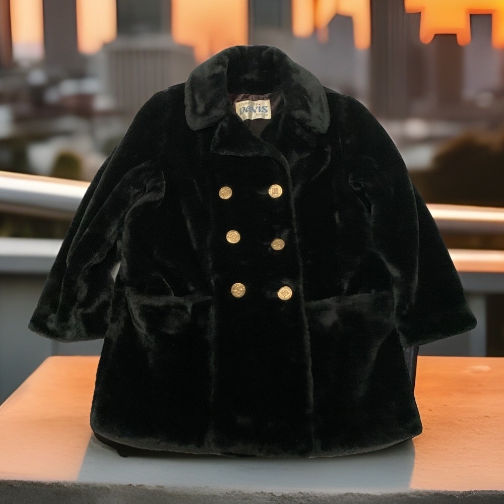 Vtg The Great Lake Piles womens faux fur coat black Size medium 70's Mob Wife